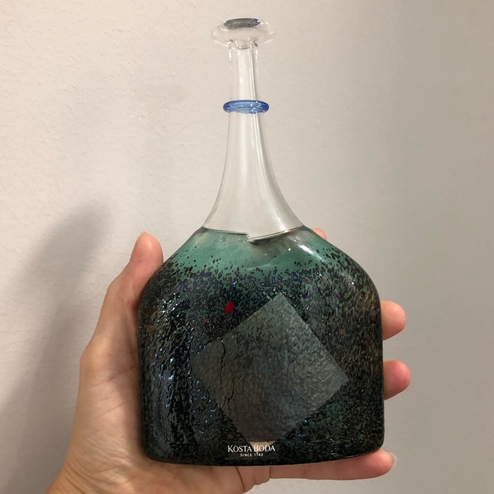 Kosta Boda glass display bottle/vase, signed. Satellite